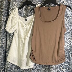 SHEIN White Eyelet Puff Sleeve Blouse and Tan Tank Top